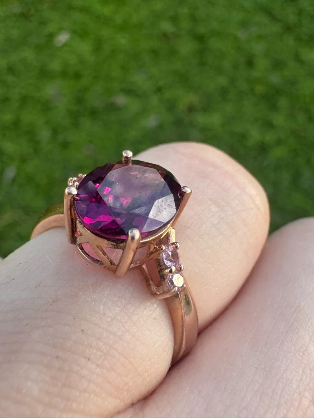 Solid 10k rose gold 2.60Ctw genuine grape garnet/pink sapphire - Picture 4 of 12